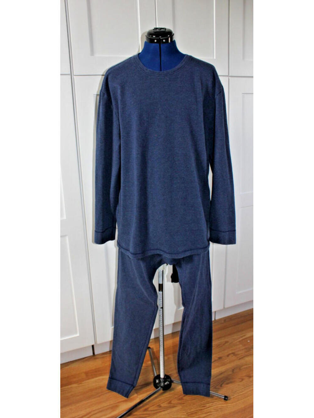 David Archy Men's XL Blue Striped Cotton Set Top Bottom Base Layer Nightwear